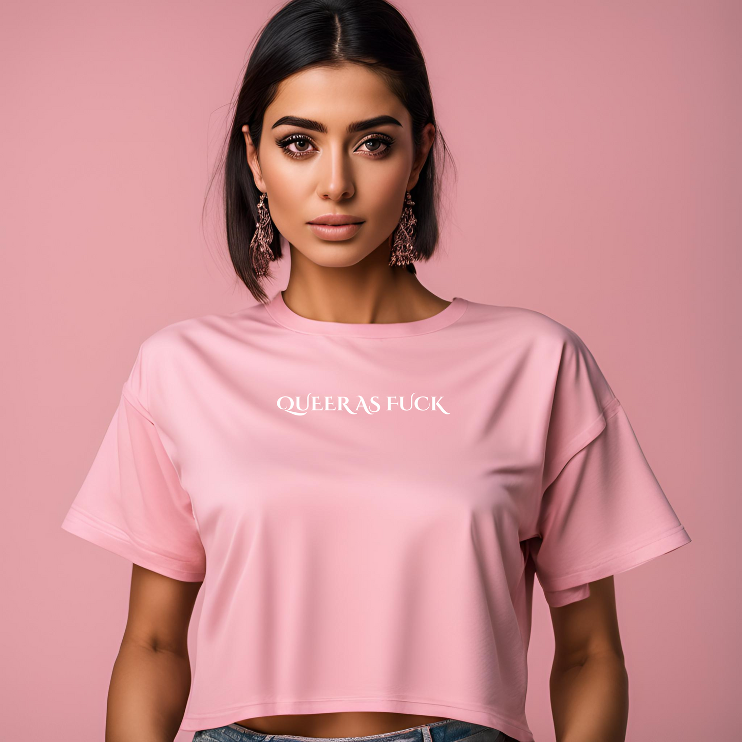 "Queer As Fuck" Pink Cropped T-Shirt