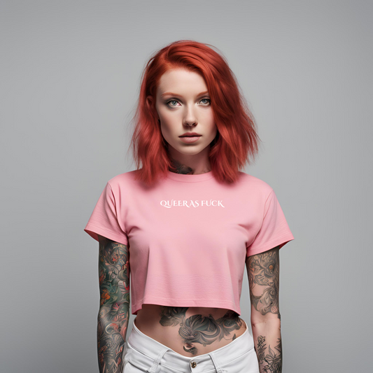 "Queer As Fuck" Pink Cropped T-Shirt